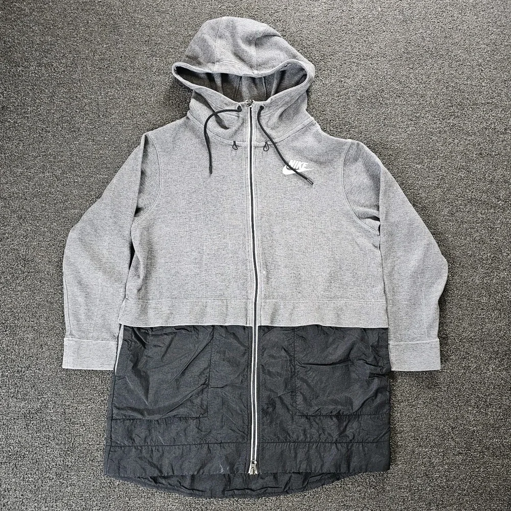 Nike Parka Jacket Womens Medium Grey Black Jacket Sportswear Long Active‎ Hoodie